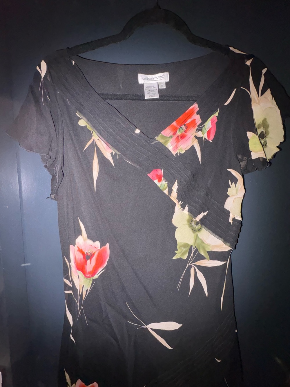 Vintage Coldwater Creek Black Floral Maxi Dress w/ Fairy Hem, 100% Silk
